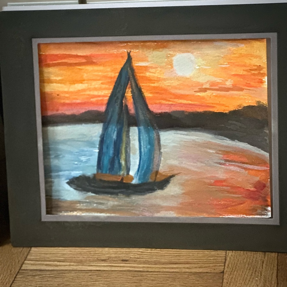Vibrant Sunset Sailboat Painting